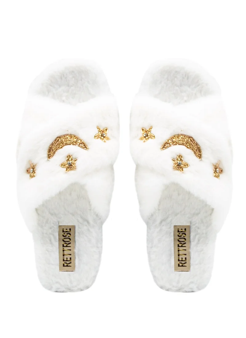 RETTROSE The Isabel Cream Luxury Plush Diamanté Embellished Handmade Slipper