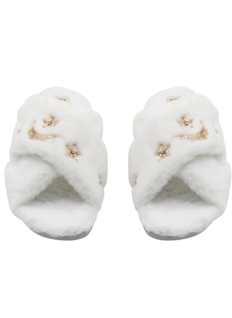 RETTROSE The Isabel Cream Luxury Plush Diamanté Embellished Handmade Slipper