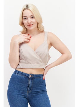 Miss Selfridge Women V-Neck Sleeveless Plain Crop Top, Light Pink  - Image 1