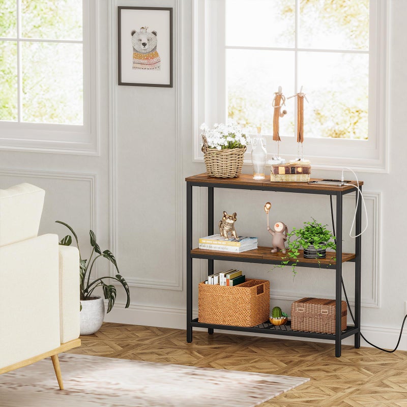 Snughome Console Table with Power Outlets, Entryway Table with Storage, Narrow Sofa Table with 3 Tier Shelves, 2 USB Ports, 2 Power Outlets, Hallway Table for Couch, Living Room, Entrance - Image 4