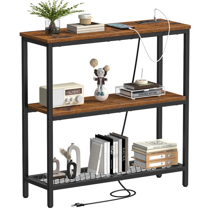 Snughome Console Table with Power Outlets, Entryway Table with Storage, Narrow Sofa Table with 3 Tier Shelves, 2 USB Ports, 2 Power Outlets, Hallway Table for Couch, Living Room, Entrance - Image 1