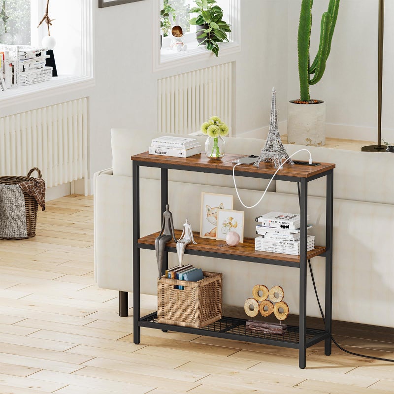 Snughome Console Table with Power Outlets, Entryway Table with Storage, Narrow Sofa Table with 3 Tier Shelves, 2 USB Ports, 2 Power Outlets, Hallway Table for Couch, Living Room, Entrance - Image 2