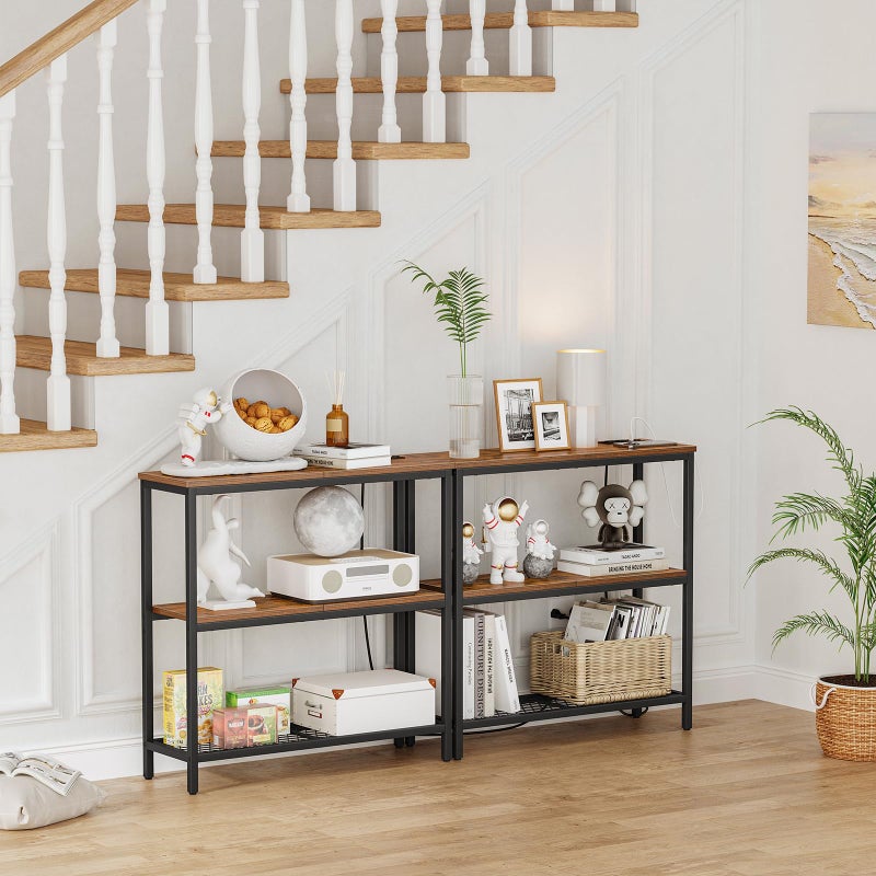 Snughome Console Table with Power Outlets, Entryway Table with Storage, Narrow Sofa Table with 3 Tier Shelves, 2 USB Ports, 2 Power Outlets, Hallway Table for Couch, Living Room, Entrance - Image 3