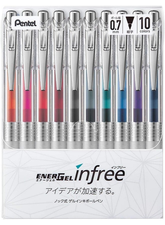 Pentel Energel Ink Ballpoint Pen (Energel Infree), 0.7Mm Ball, 10 Color Set (Bl77Tl-10) - Image 1