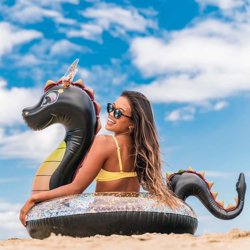 Poolcandy Inflatable 40"" inch Animal Pool Tubes & Swim Rings (Black Sea Dragon with Glitter Inflatable 40"" Pool Tube) - Image 2