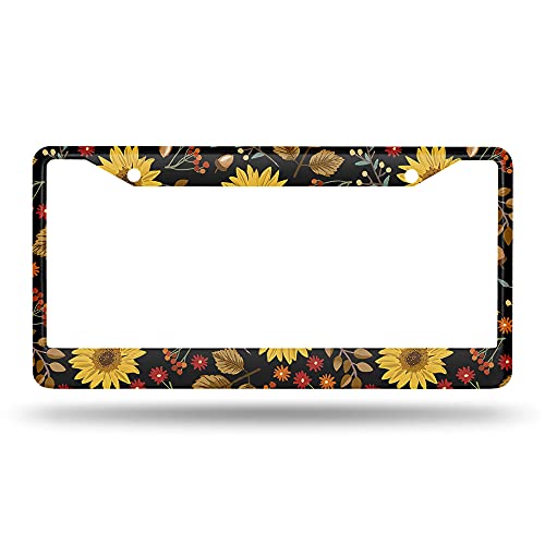 Beabes Autumn Sunflowers License Plate Frame Vintage Floral License Plate Holder Maple Leaves Daisy Car Tag Frame License Plate Car Accessories 2 Holes Novelty Auto Car Tag Vanity Present - Image 2