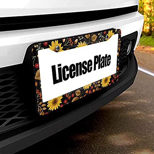 Beabes Autumn Sunflowers License Plate Frame Vintage Floral License Plate Holder Maple Leaves Daisy Car Tag Frame License Plate Car Accessories 2 Holes Novelty Auto Car Tag Vanity Present - Image 5