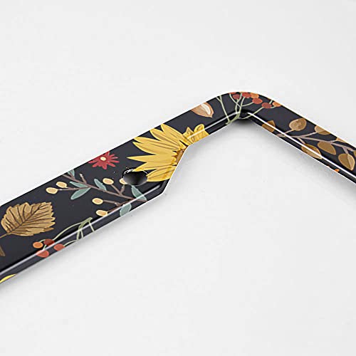 Beabes Autumn Sunflowers License Plate Frame Vintage Floral License Plate Holder Maple Leaves Daisy Car Tag Frame License Plate Car Accessories 2 Holes Novelty Auto Car Tag Vanity Present - Image 3