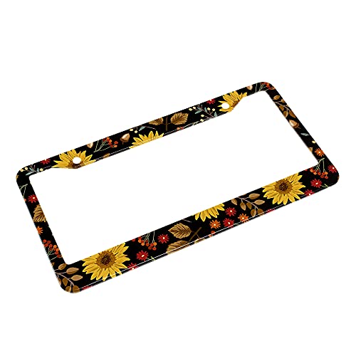 Beabes Autumn Sunflowers License Plate Frame Vintage Floral License Plate Holder Maple Leaves Daisy Car Tag Frame License Plate Car Accessories 2 Holes Novelty Auto Car Tag Vanity Present - Image 4