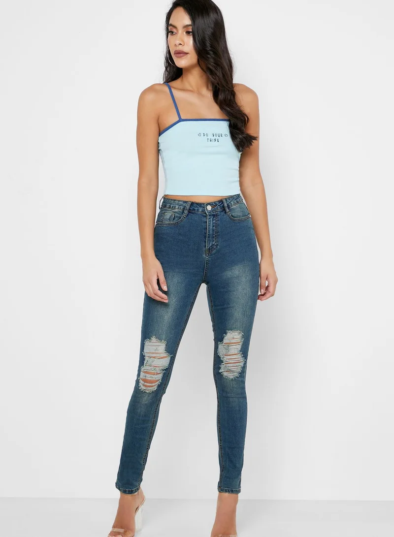 Missguided Sinner High Waist Ripped Jeans