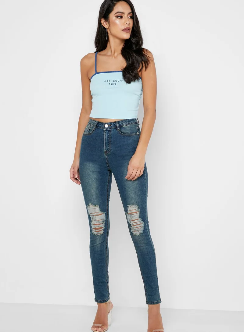 Missguided Sinner High Waist Ripped Jeans