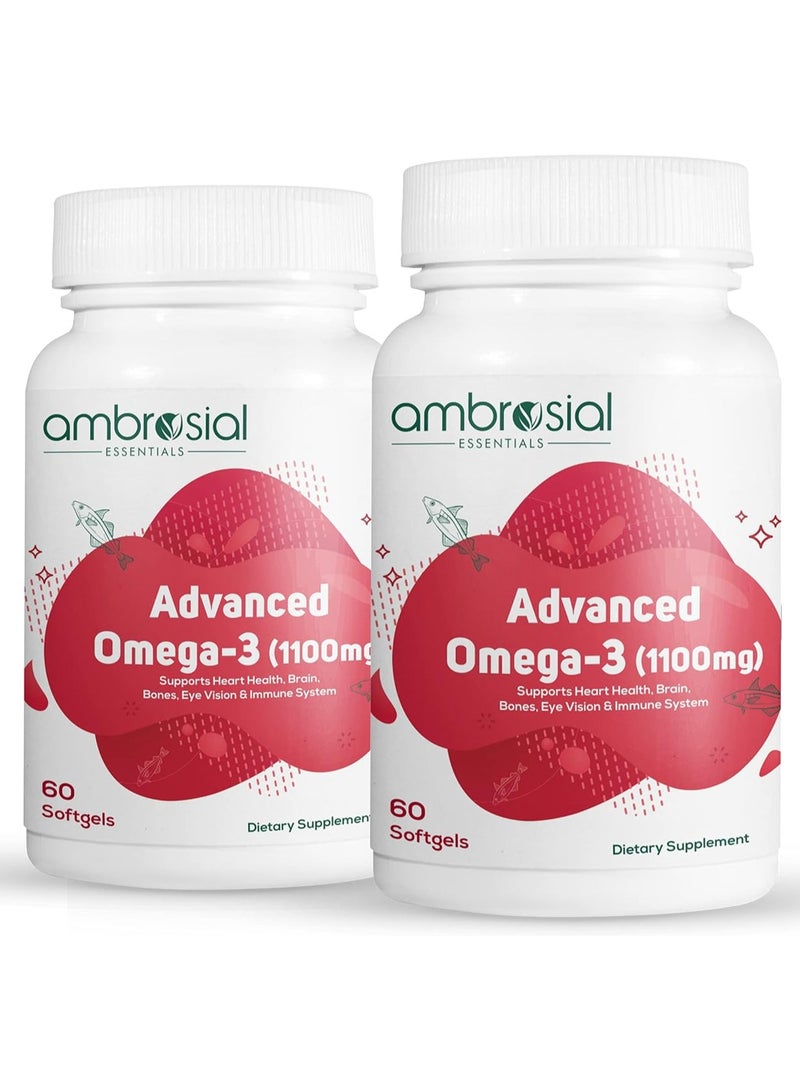 ambrosial Advanced Omega 3 Fish Oil Supplement 1100Mg High Strength Fish Oil Capsules With 360Mg Epa And 240Mg Dha Pack Of 2-120 Softgels - Image 1
