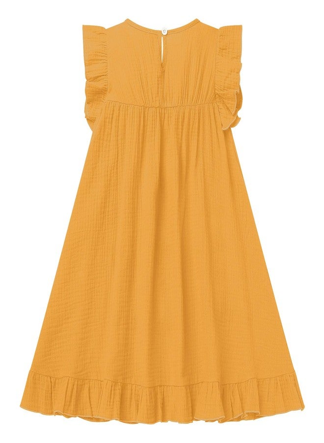 ODIZLI Mexican Dress for Girls Traditional Cinco de Mayo Fiesta Dress for Girls Folk Ruffle Mexican Ethnic Embroidered Floral Dresses Sleeveless Toddler Kids Vestidos Tipicos Mexicanos Yellow 18-24 Months - Image 2