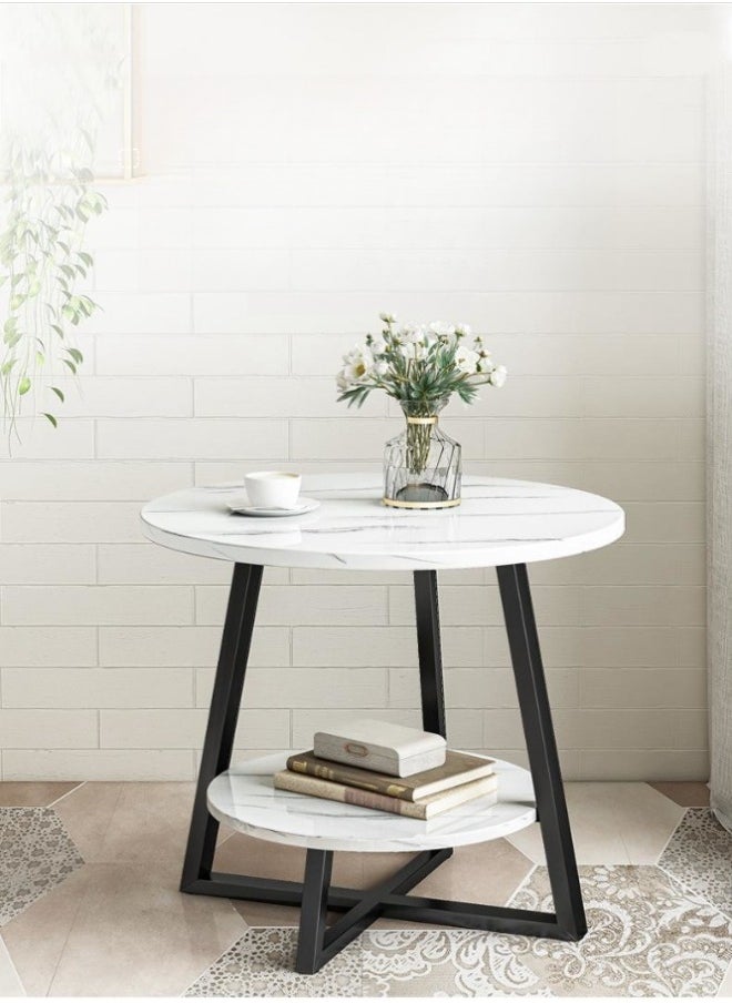 MIXDE Double Layer Round End Table Marble Like Side Table Coffee Table Sofa Table Bedside Table for Living Room  - Image 1