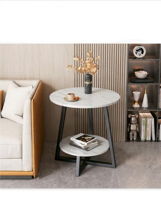 MIXDE Double Layer Round End Table Marble Like Side Table Coffee Table Sofa Table Bedside Table for Living Room  - Image 3