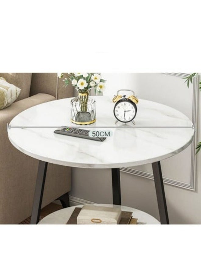 MIXDE Double Layer Round End Table Marble Like Side Table Coffee Table Sofa Table Bedside Table for Living Room  - Image 2