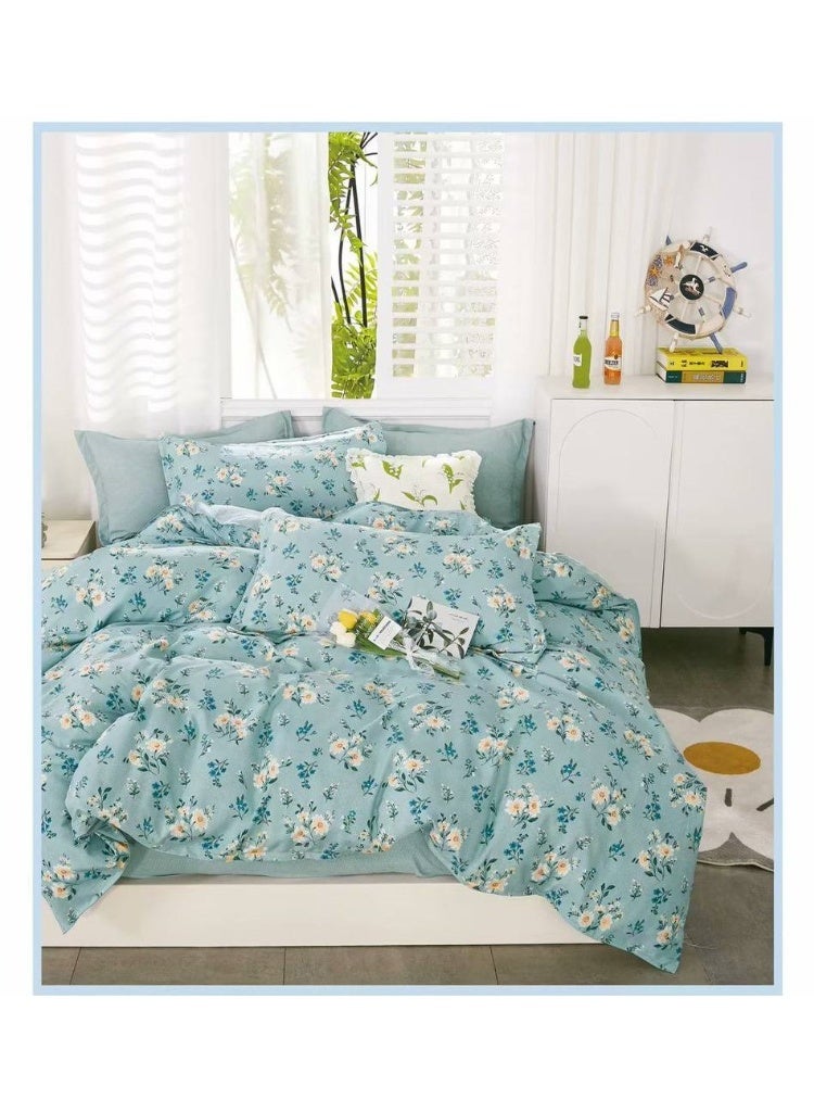 Single Size 4-Piece Cotton Bed Set – Duvet Cover 160x210 cm, Fitted Sheet 120x200+25 cm & 2 Pillow Covers – Soft Comfortable Bedding