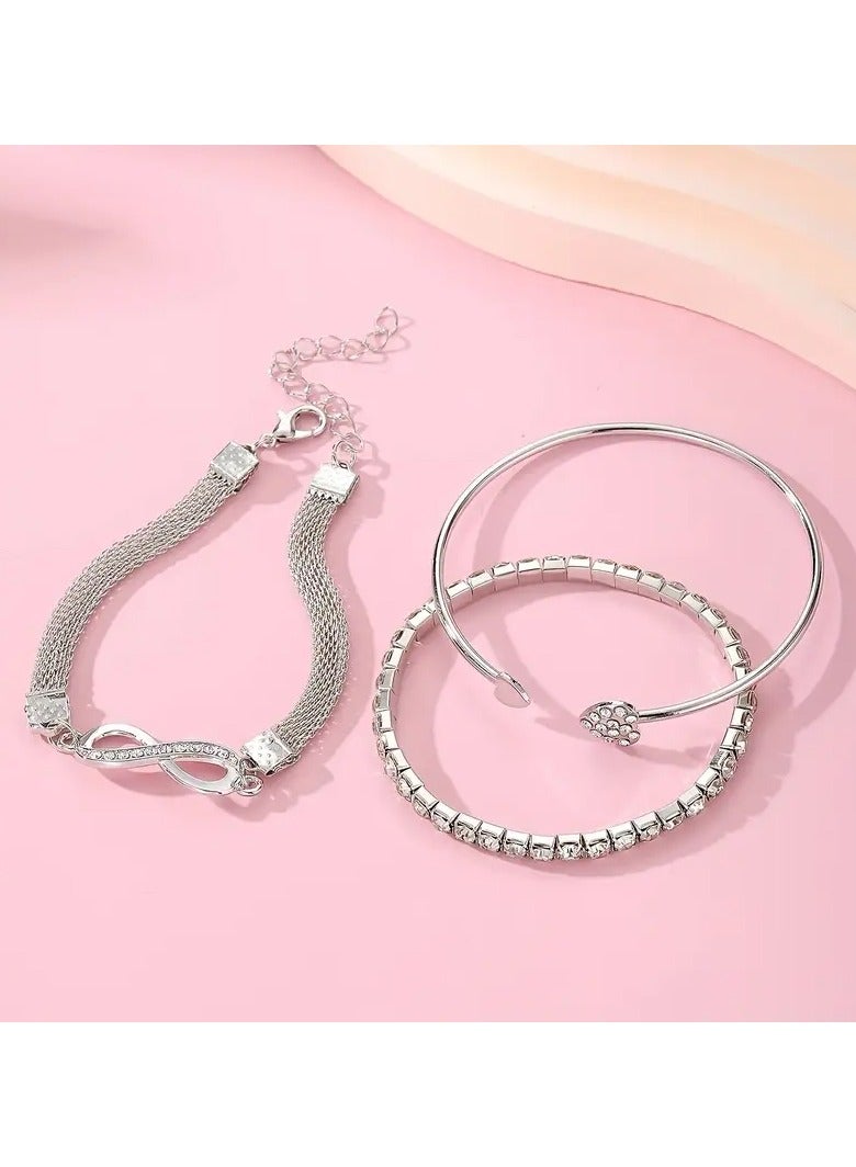 Home Clearance Sale 3pcs Vintage Elegant Jewelry Set, Infinity & Heart Open Cuff Bracelets with Rhinestone Accents, Alloy, Perfect for Daily Wear & Parties, Anniversary & Birthday Gift for Women - Image 2