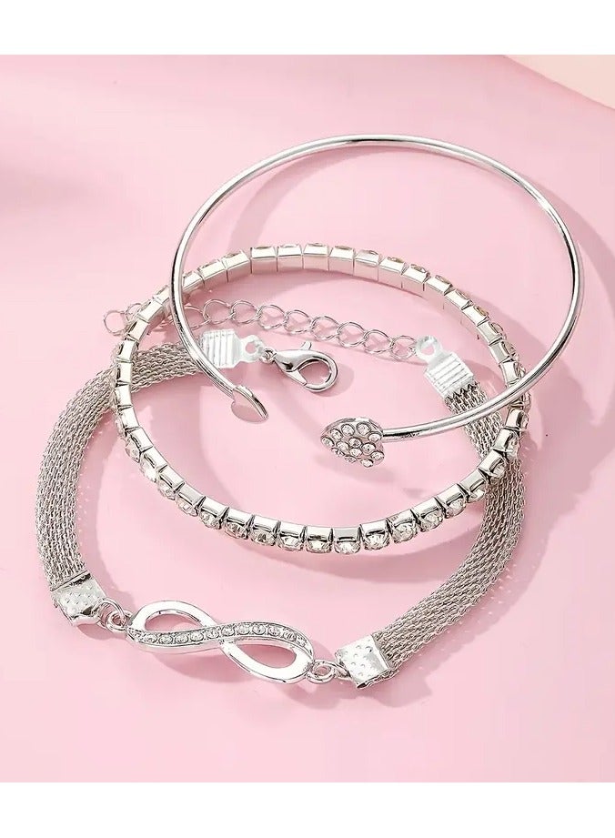 Home Clearance Sale 3pcs Vintage Elegant Jewelry Set, Infinity & Heart Open Cuff Bracelets with Rhinestone Accents, Alloy, Perfect for Daily Wear & Parties, Anniversary & Birthday Gift for Women - Image 3