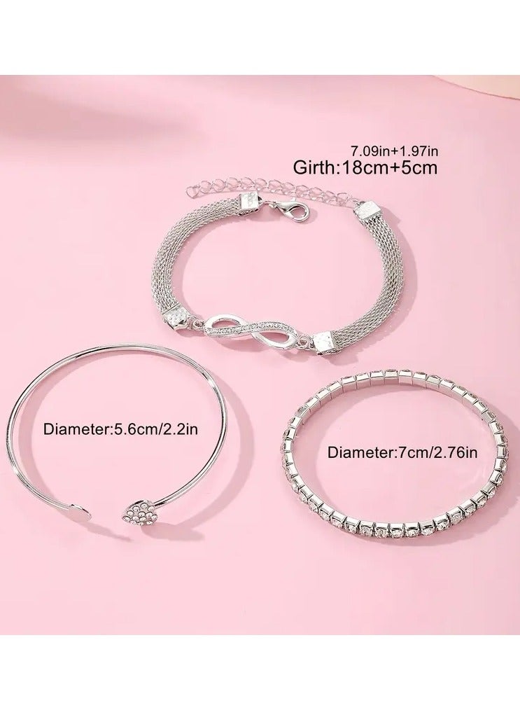 Home Clearance Sale 3pcs Vintage Elegant Jewelry Set, Infinity & Heart Open Cuff Bracelets with Rhinestone Accents, Alloy, Perfect for Daily Wear & Parties, Anniversary & Birthday Gift for Women - Image 4