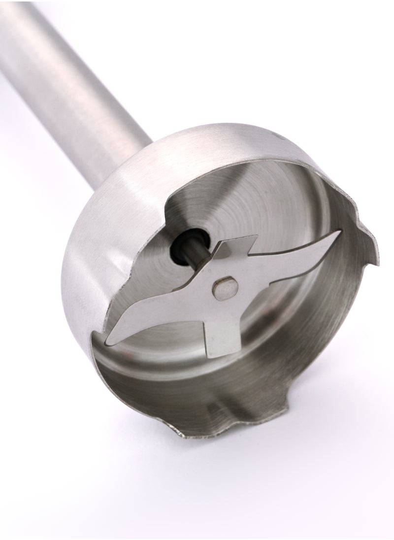 Home - Hand blender Power: 800 watts-220V-50 Hz. Variation of operating speeds can be controlled. The mixer is detachable. Equipped with a sharp stainless steel blade. It is characterized by a powerful motor and makes no noise. Mincer capacity: 500 ml. The capacity of the cup is 700 ml. Equipped with a whisk racket. - Image 1