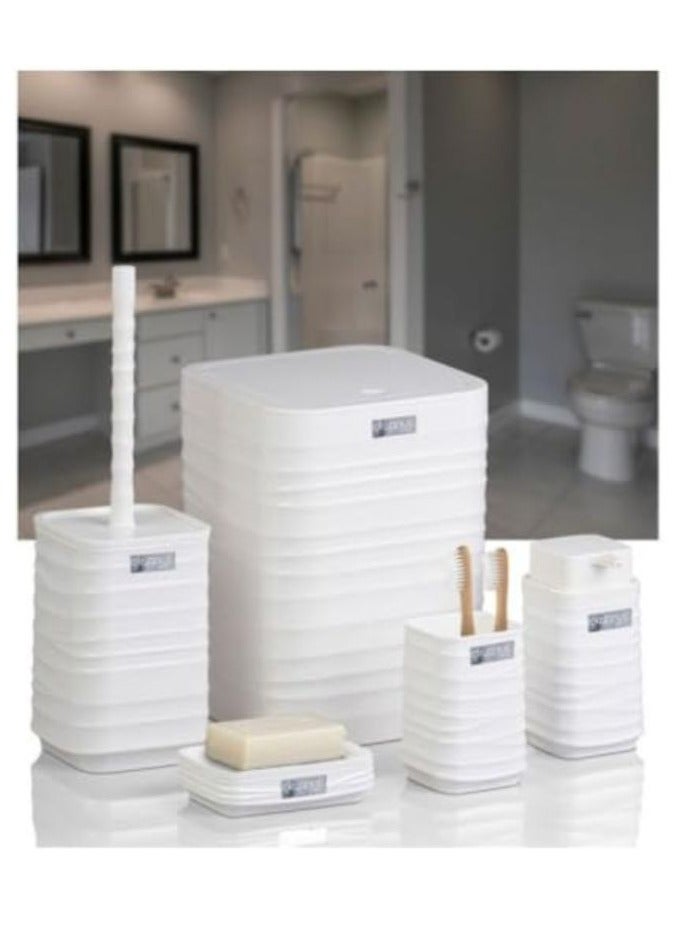 Okyanus Luna Acrylic 5 Piece Bathroom Set -White - Image 1