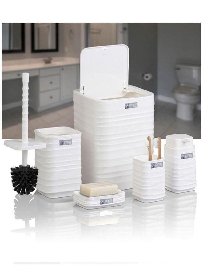 Okyanus Luna Acrylic 5 Piece Bathroom Set -White - Image 3