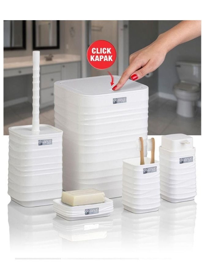 Okyanus Luna Acrylic 5 Piece Bathroom Set -White - Image 4