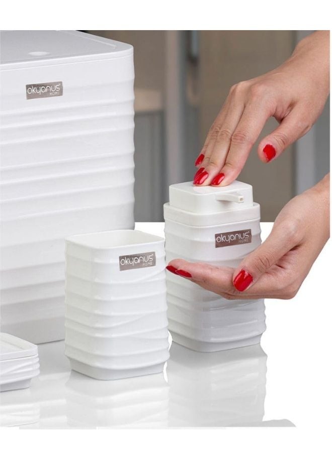 Okyanus Luna Acrylic 5 Piece Bathroom Set -White - Image 2