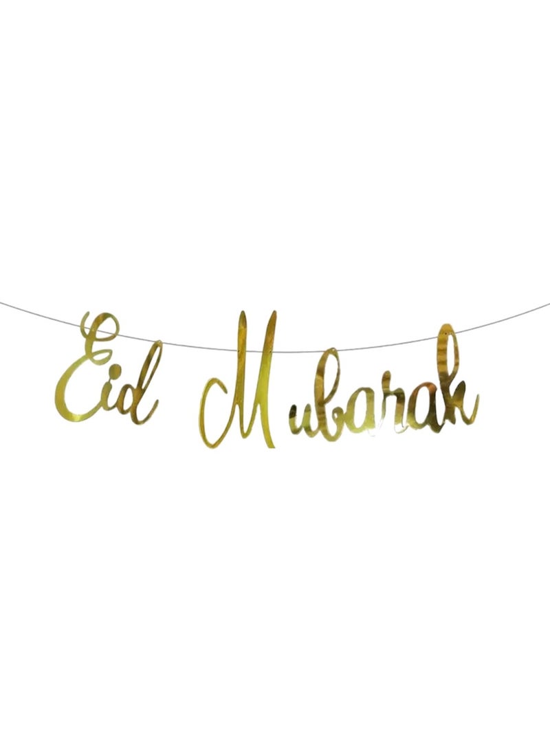 Eid Mubarak Garland, Gold Metallic Party Decoration, Festive Eid Paper Sign Home Door Wall Hanging Decoration Party Supplies Indoor Outdoor Event, Eid Al Adha - Image 1