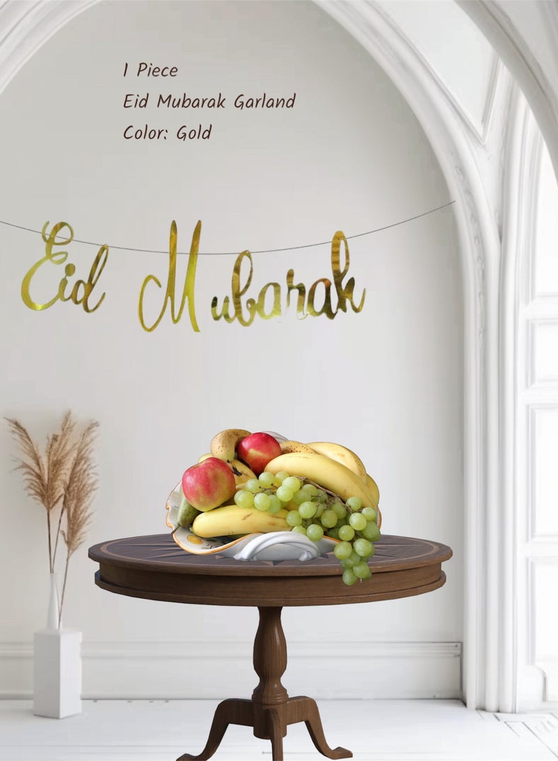 Eid Mubarak Garland, Gold Metallic Party Decoration, Festive Eid Paper Sign Home Door Wall Hanging Decoration Party Supplies Indoor Outdoor Event, Eid Al Adha - Image 2