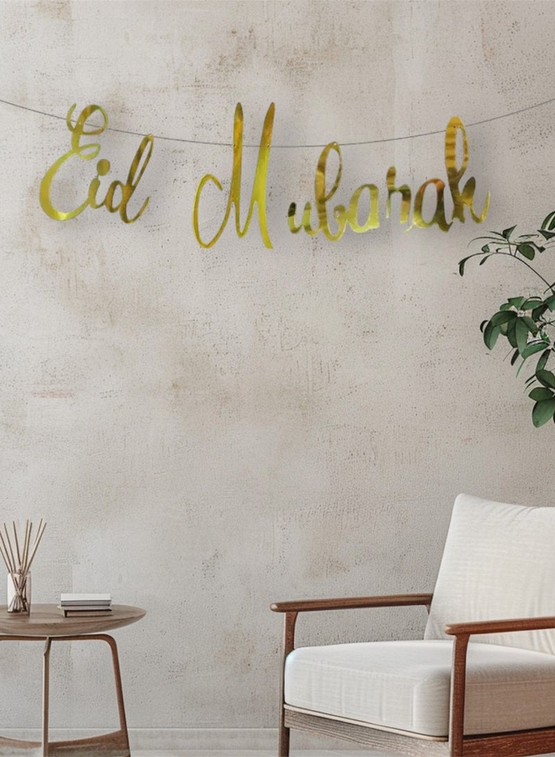 Eid Mubarak Garland, Gold Metallic Party Decoration, Festive Eid Paper Sign Home Door Wall Hanging Decoration Party Supplies Indoor Outdoor Event, Eid Al Adha - Image 3