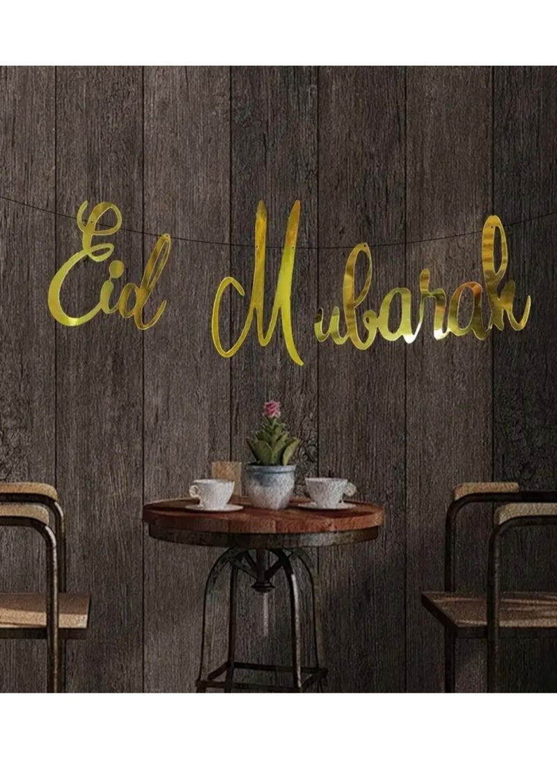 Eid Mubarak Garland, Gold Metallic Party Decoration, Festive Eid Paper Sign Home Door Wall Hanging Decoration Party Supplies Indoor Outdoor Event, Eid Al Adha - Image 4