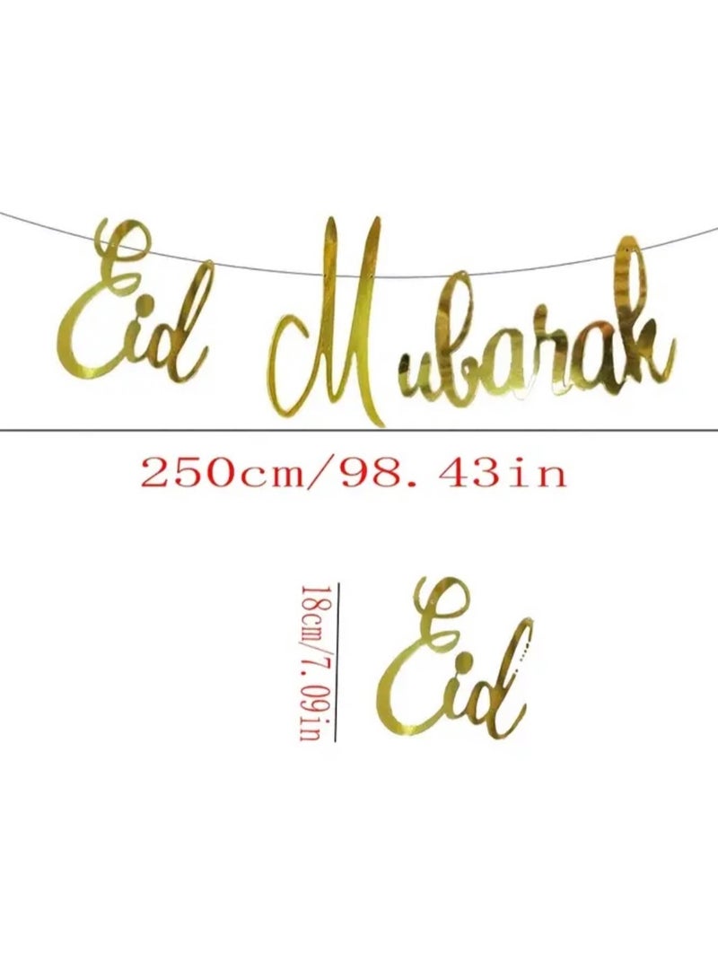 Eid Mubarak Garland, Gold Metallic Party Decoration, Festive Eid Paper Sign Home Door Wall Hanging Decoration Party Supplies Indoor Outdoor Event, Eid Al Adha - Image 5