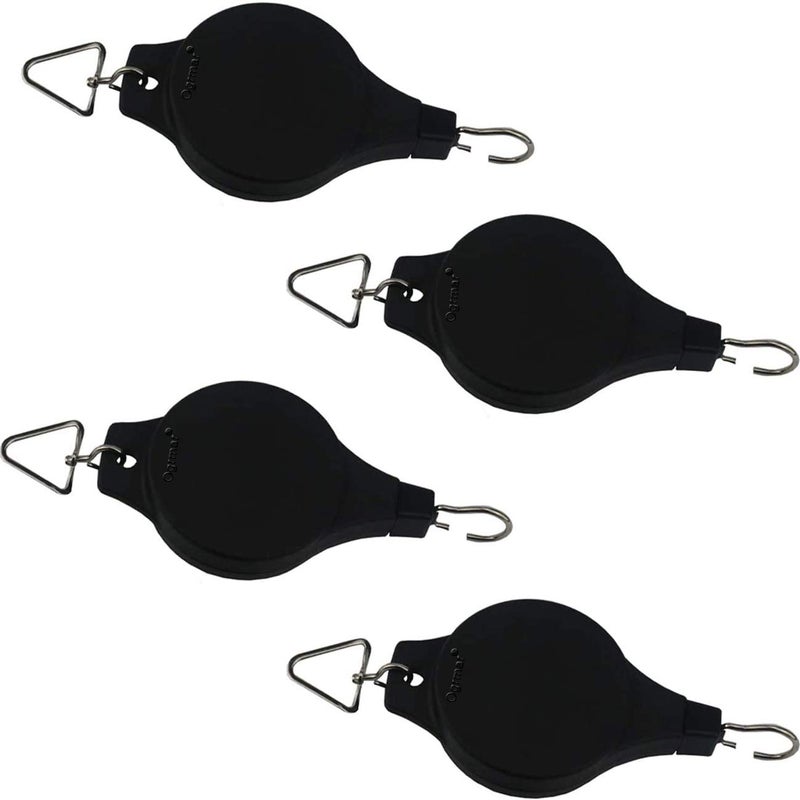 Ogrmar Plant Pulley Retractable Pulley Plant Hanger Hanging Flower Basket Hook Hanger for Garden Baskets Pots and Birds Feeder in Different Height Lower and Raise Pack of 4 (Black x4) - Image 1