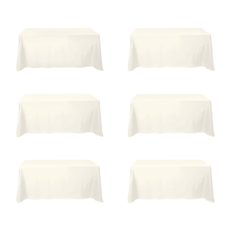 BRILLMAX 6 Pack Ivory Tablecloths 90 x 132 Inch for 6ft Rectangle Tables - 150 GSM Polyester Fabric, Floor Length Drop, Water, Stain & Wrinkle Resistant Cloth Cover for Wedding Reception Banquet - Image 1