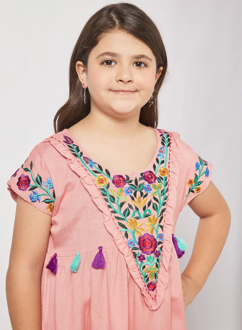 HANA & SARA Kids Embroidered Tassel Detail Jalabiya