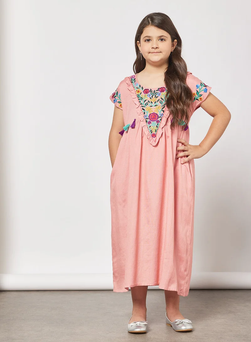 HANA & SARA Kids Embroidered Tassel Detail Jalabiya