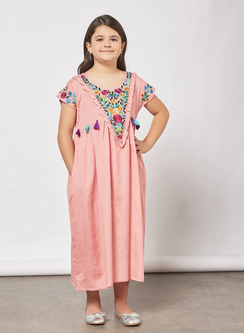 HANA & SARA Kids Embroidered Tassel Detail Jalabiya