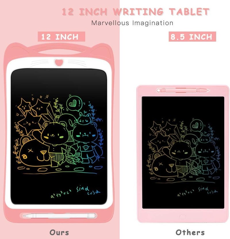 12 Inch Portable Electronic Drawing Board - Colorful LCD Writing Tablet for Kids (Pink) - Image 3