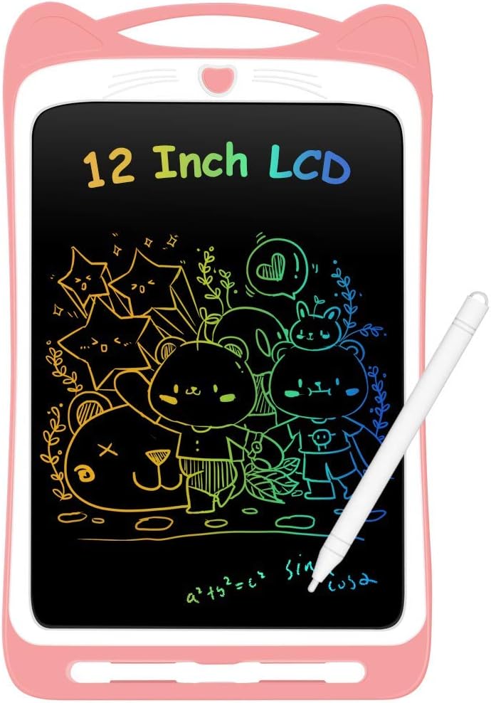 12 Inch Portable Electronic Drawing Board - Colorful LCD Writing Tablet for Kids (Pink) - Image 1