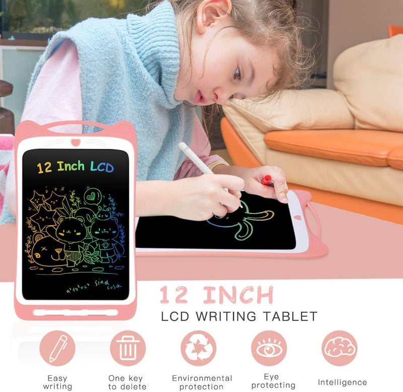 12 Inch Portable Electronic Drawing Board - Colorful LCD Writing Tablet for Kids (Pink) - Image 2