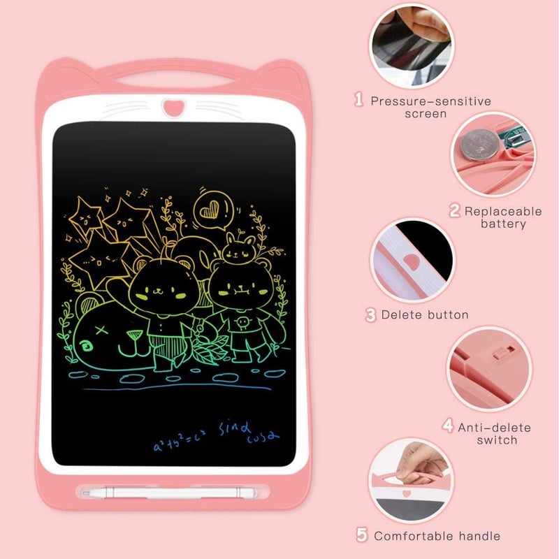 12 Inch Portable Electronic Drawing Board - Colorful LCD Writing Tablet for Kids (Pink) - Image 4