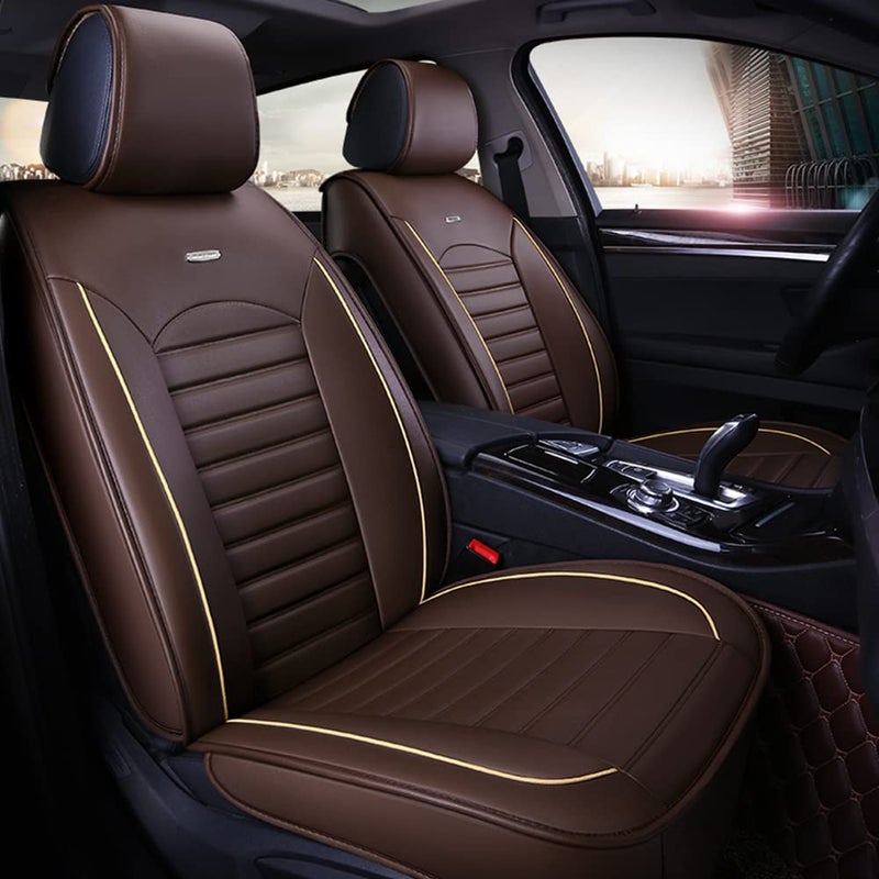 otoez Car Seat Covers Full Set 5 Seats Faux Leather Seat Covers for Cars Waterproof Automotive Front  Rear Seat Cushion Protector Interior Covers for Most Cars Sedans Trucks SUVs Brown