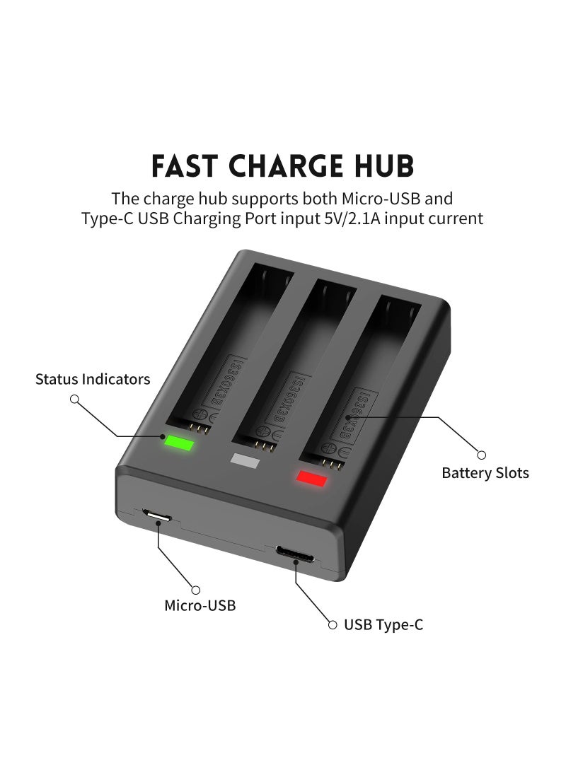KASTWAVE - 2 Packs Replacement for Insta 360 x3 Battery 1800mAh and Battery 3-Channel Fast Charge Hub Compatible with Insta 360 x3 Accessories High Capacity Electric Core (Fully Compatible with Original) - Image 1
