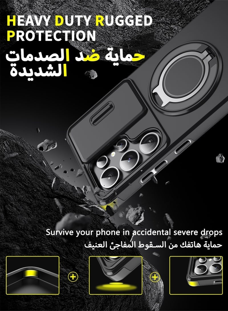مستقبل نوفا غلاف سامسونج جالكسي إس 25 الترا بغطاء كاميرا منزلق، ملمس ناعم، مغناطيس قوي، حامل حلقة دوارة 360 درجة، حماية ضد الصدمات مع وسائد هوائية بارتفاع خفيف عند الزوايا، أسود، 1 قطعة - Image 5