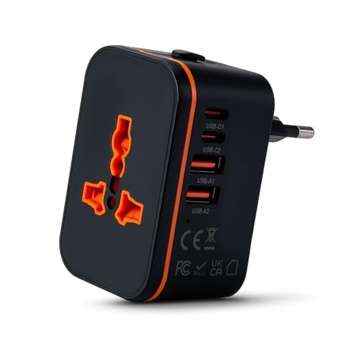 MAK 5 IN1 USB Universal Travel 20W Adapter International All in One Worldwide Travel Multi Plug Converter Adapter, Wall Charger with Build in Dual USB Charger with Multi Type Power Outlet for US EU UK - Image 1