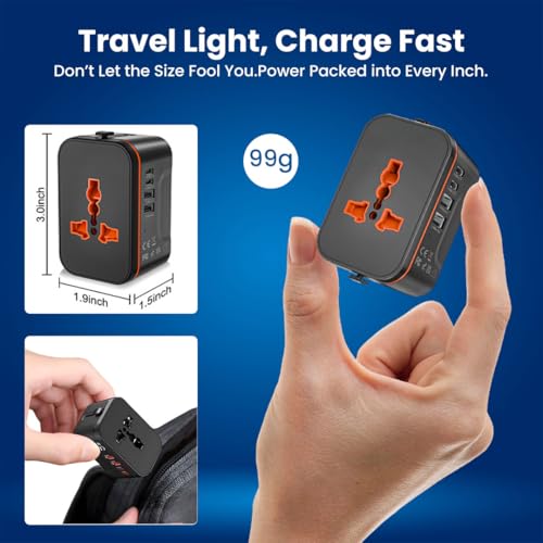 MAK 5 IN1 USB Universal Travel 20W Adapter International All in One Worldwide Travel Multi Plug Converter Adapter, Wall Charger with Build in Dual USB Charger with Multi Type Power Outlet for US EU UK - Image 2