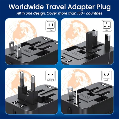 MAK 5 IN1 USB Universal Travel 20W Adapter International All in One Worldwide Travel Multi Plug Converter Adapter, Wall Charger with Build in Dual USB Charger with Multi Type Power Outlet for US EU UK - Image 3