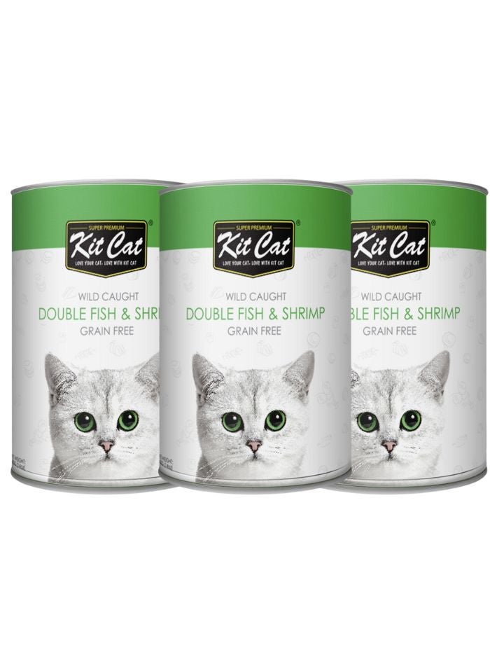 Kit Cat Wild Caught Double Fish & Shrimp 3 x 400g - Image 1